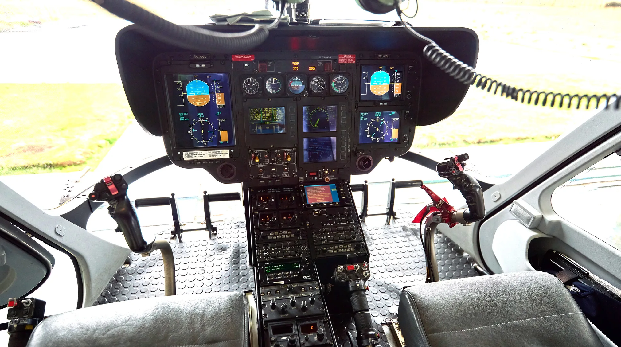 Cockpit and instrument panel of a 2002 Airbus EC135T1.