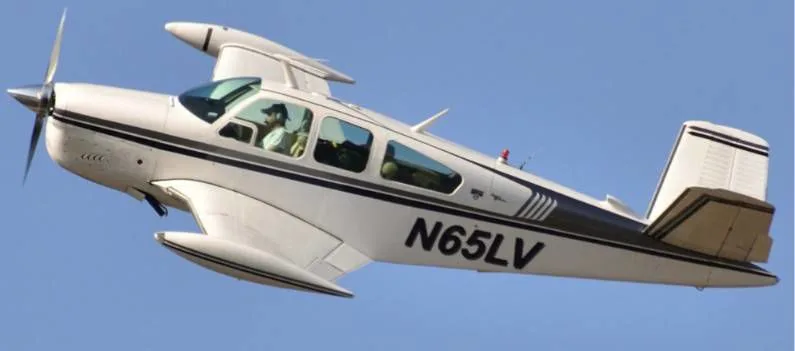 Exterior view of a 1966 Beechcraft 35 Bonanza.