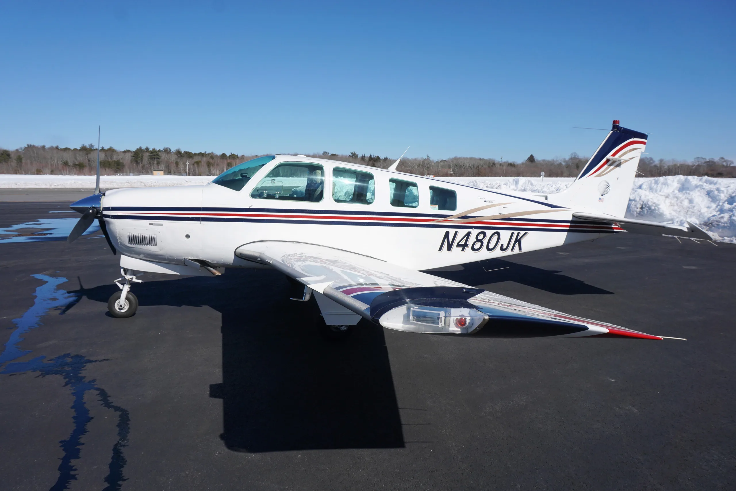 Exterior view of a 1997 Beechcraft A36 Bonanza.