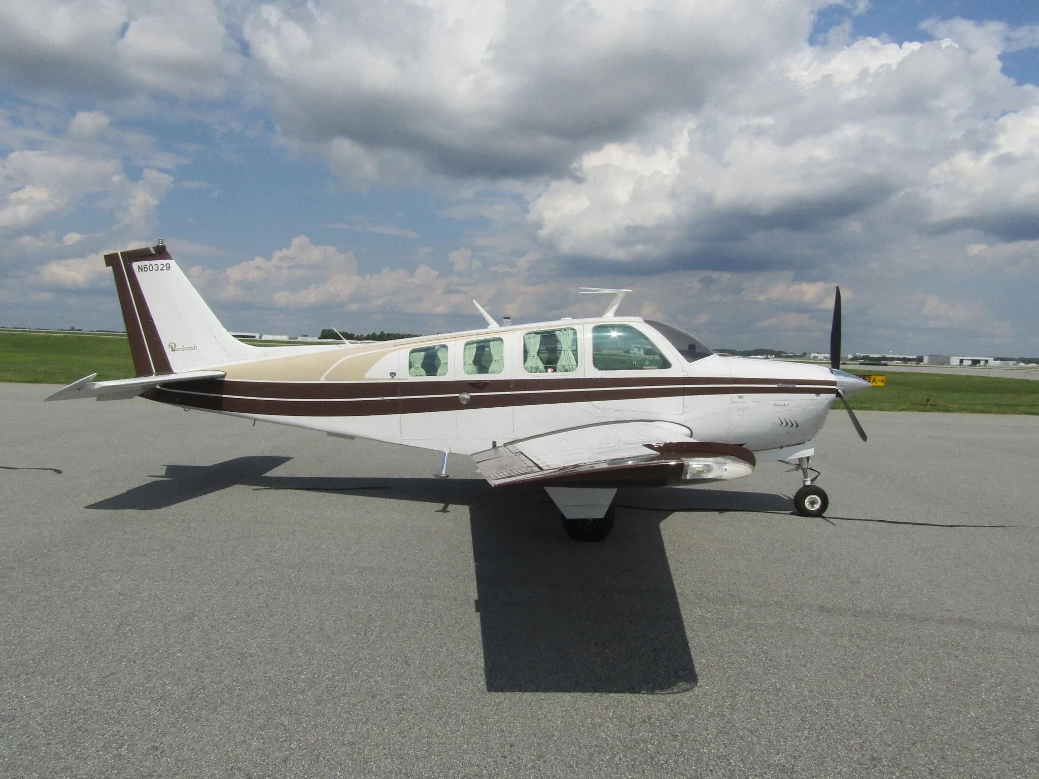 Exterior view of a 1984 Beech Piston A36, G-POPA.