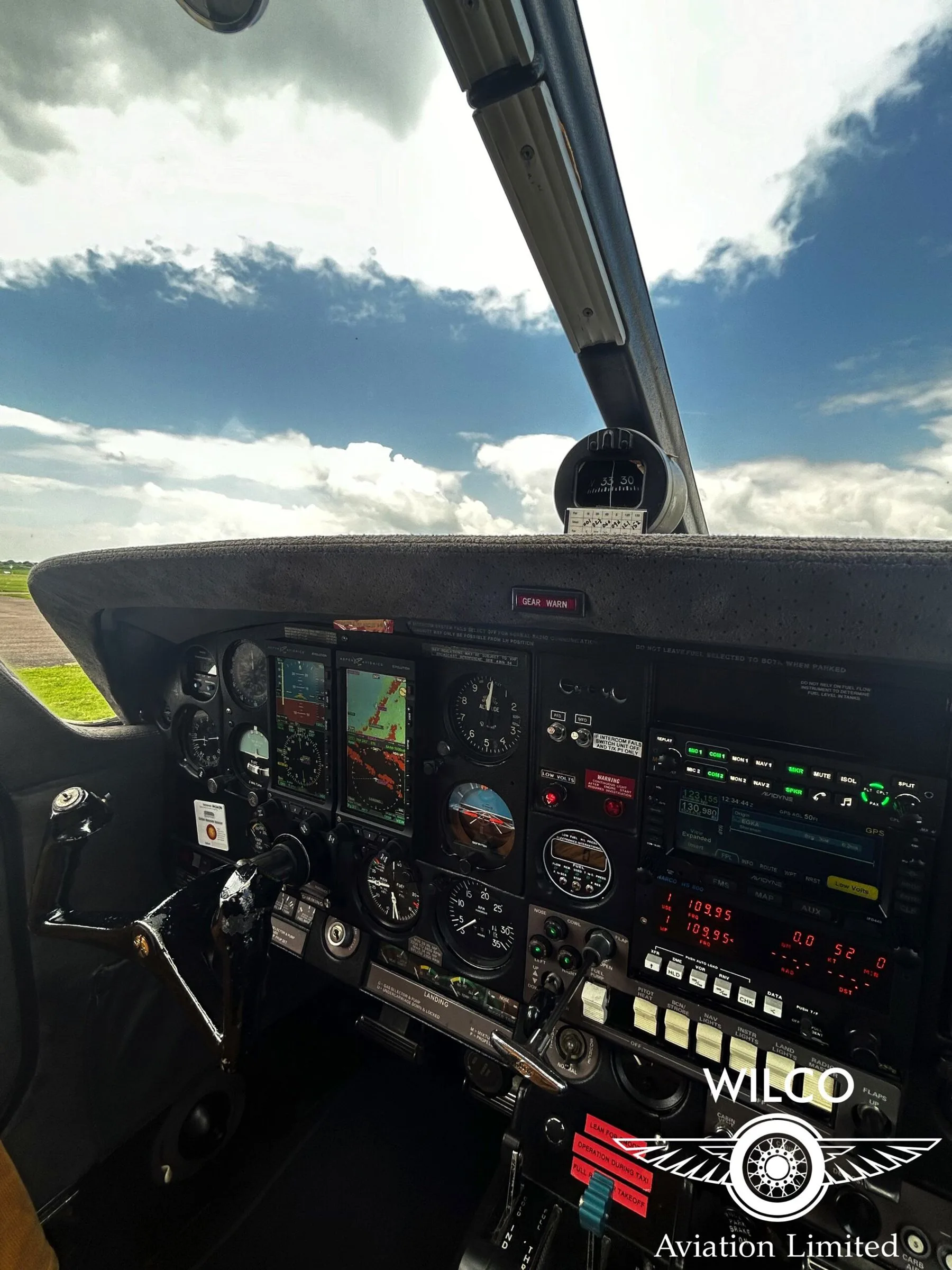 Cockpit and instrument panel of a 1976 Rockwell Commander 112TC.