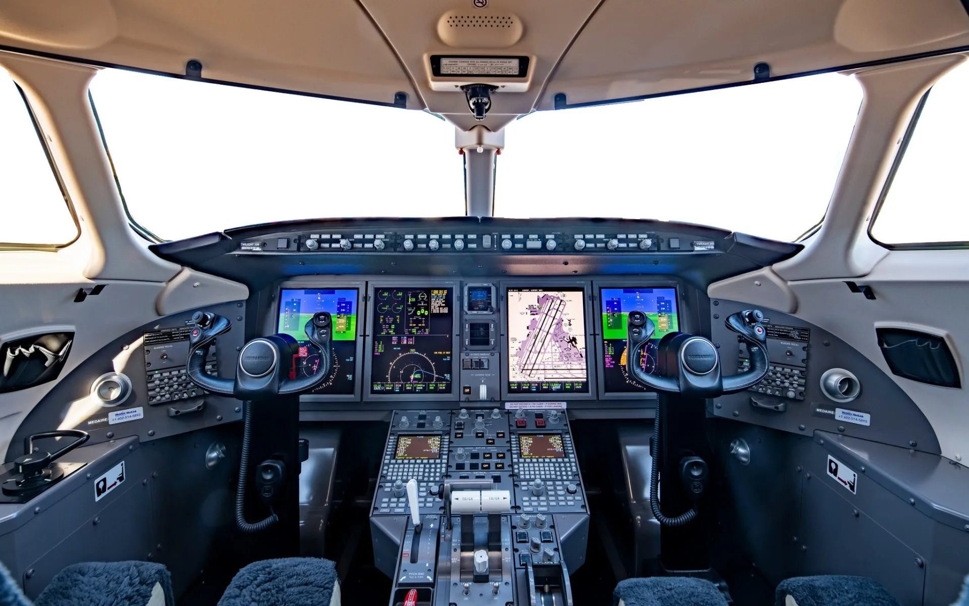 Cockpit and instrument panel of a 2022 Bombardier challenger 350.