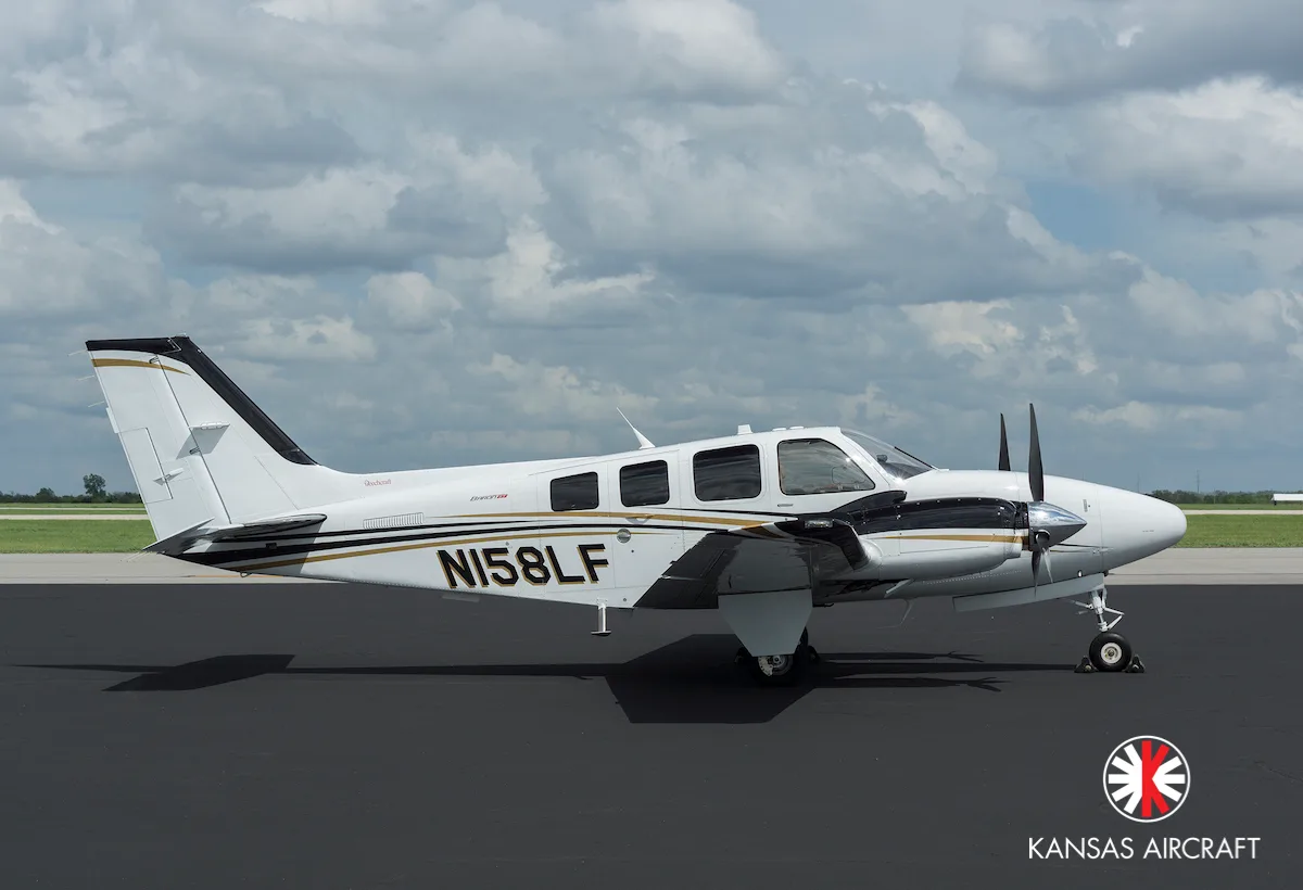 Exterior view of a 2014 Beechcraft G58 Baron, N158LF.