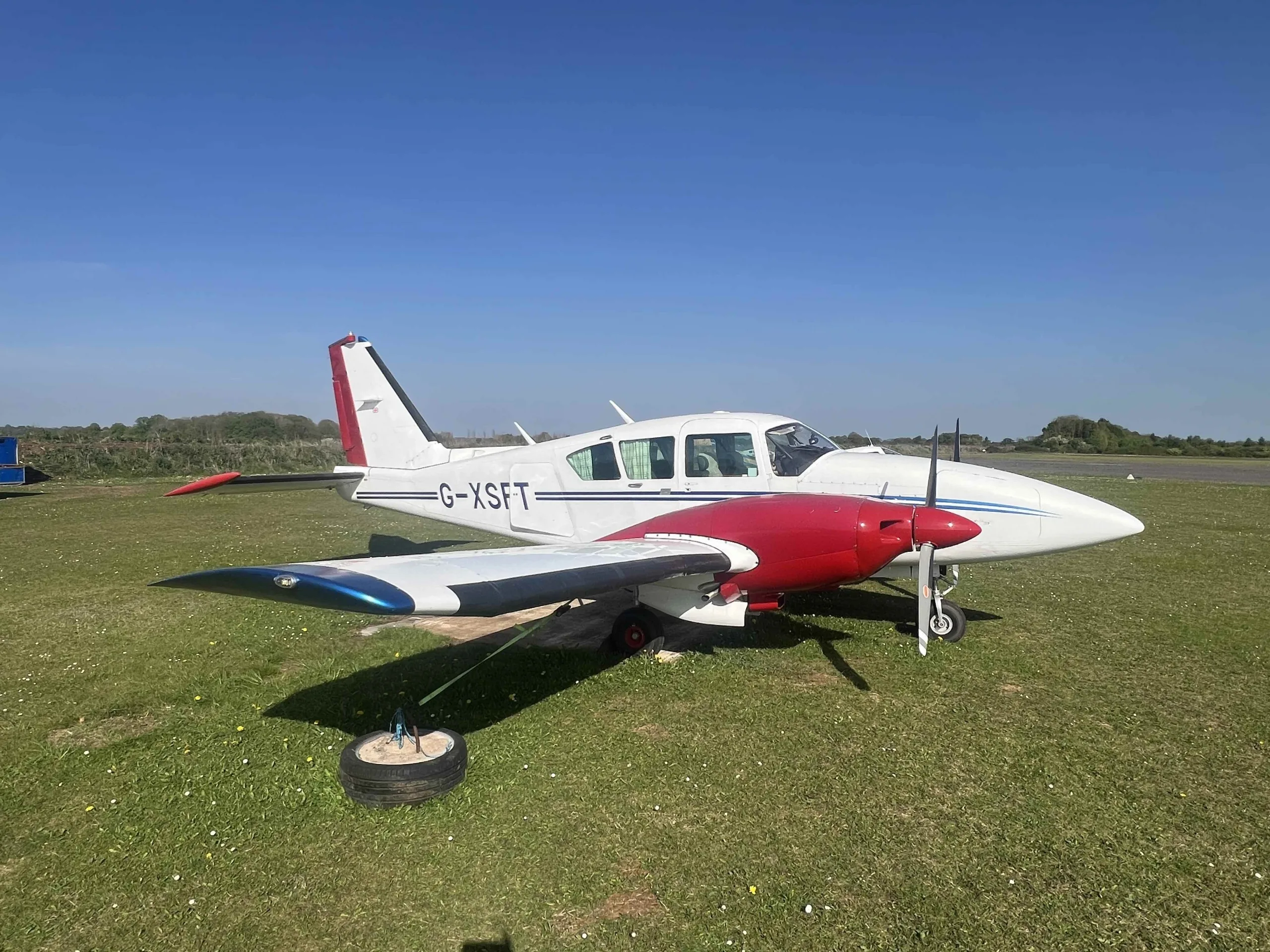 Exterior view of a 1977 Piper PA23-250 Aztec.