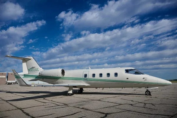 Marketing image of a 1990 Learjet 55.