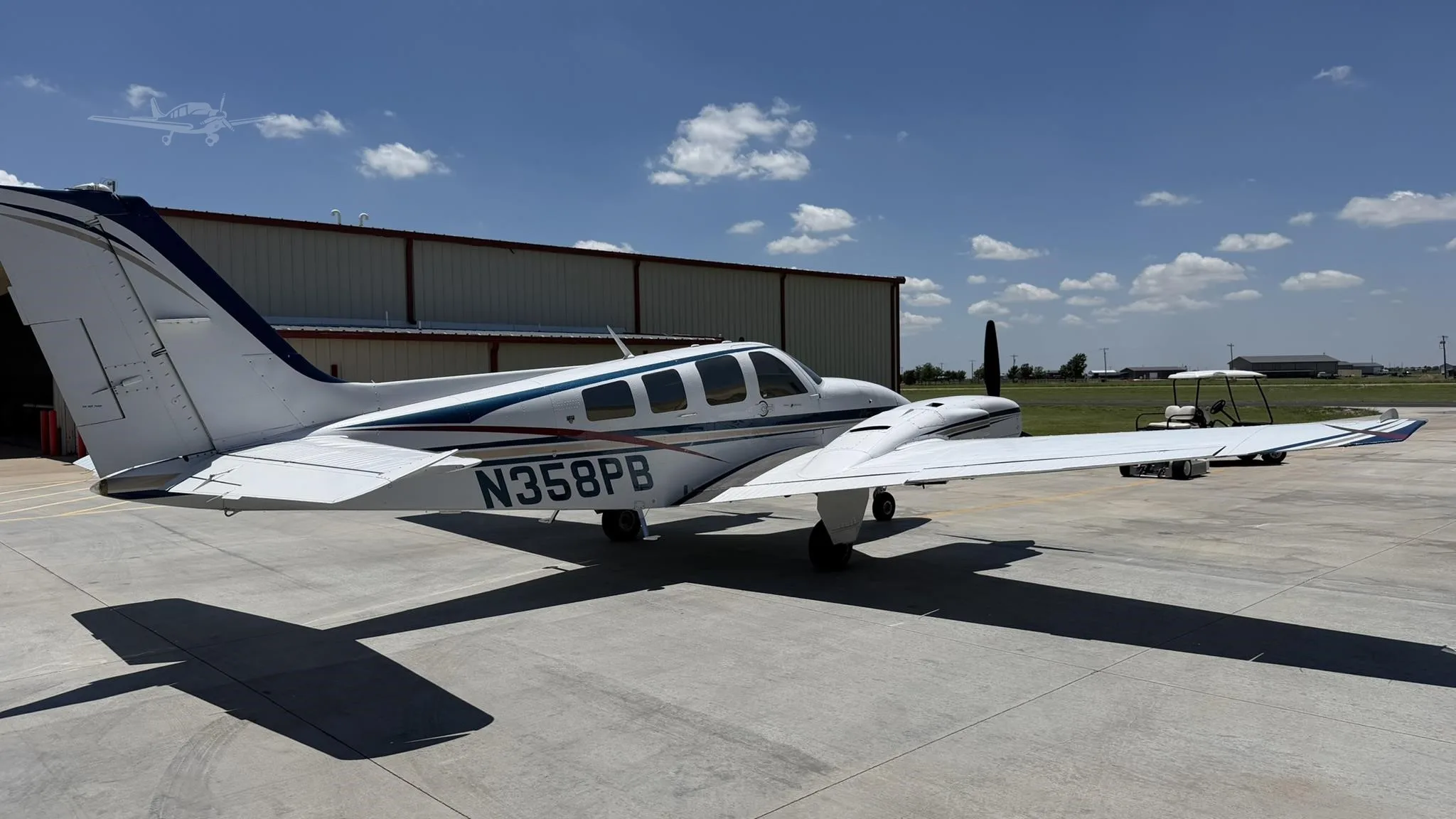 Exterior view of a 1977 BEECHCRAFT 58P BARON, N358PB.