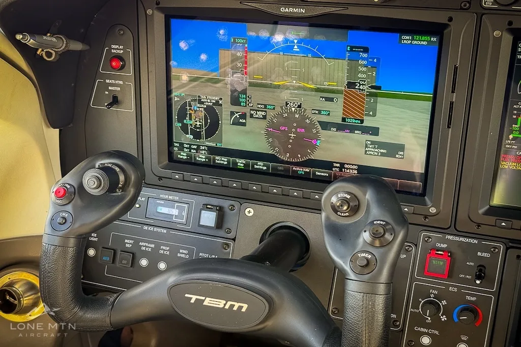 Cockpit and instrument panel of a 2022 Daher TBM 960.