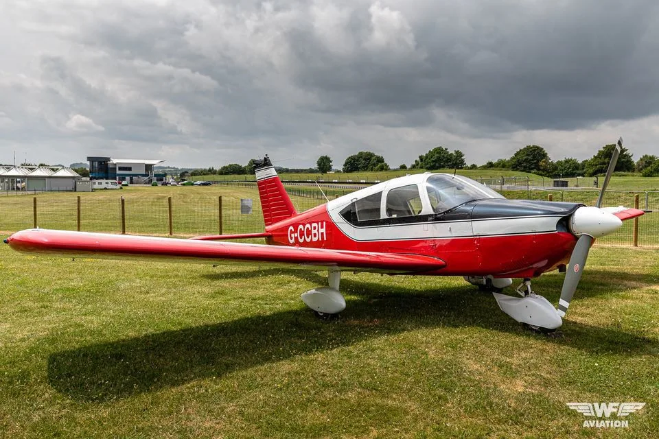 Exterior view of a 1965 Piper PA-28-235 Cherokee Pathfinder, G-CCBH.