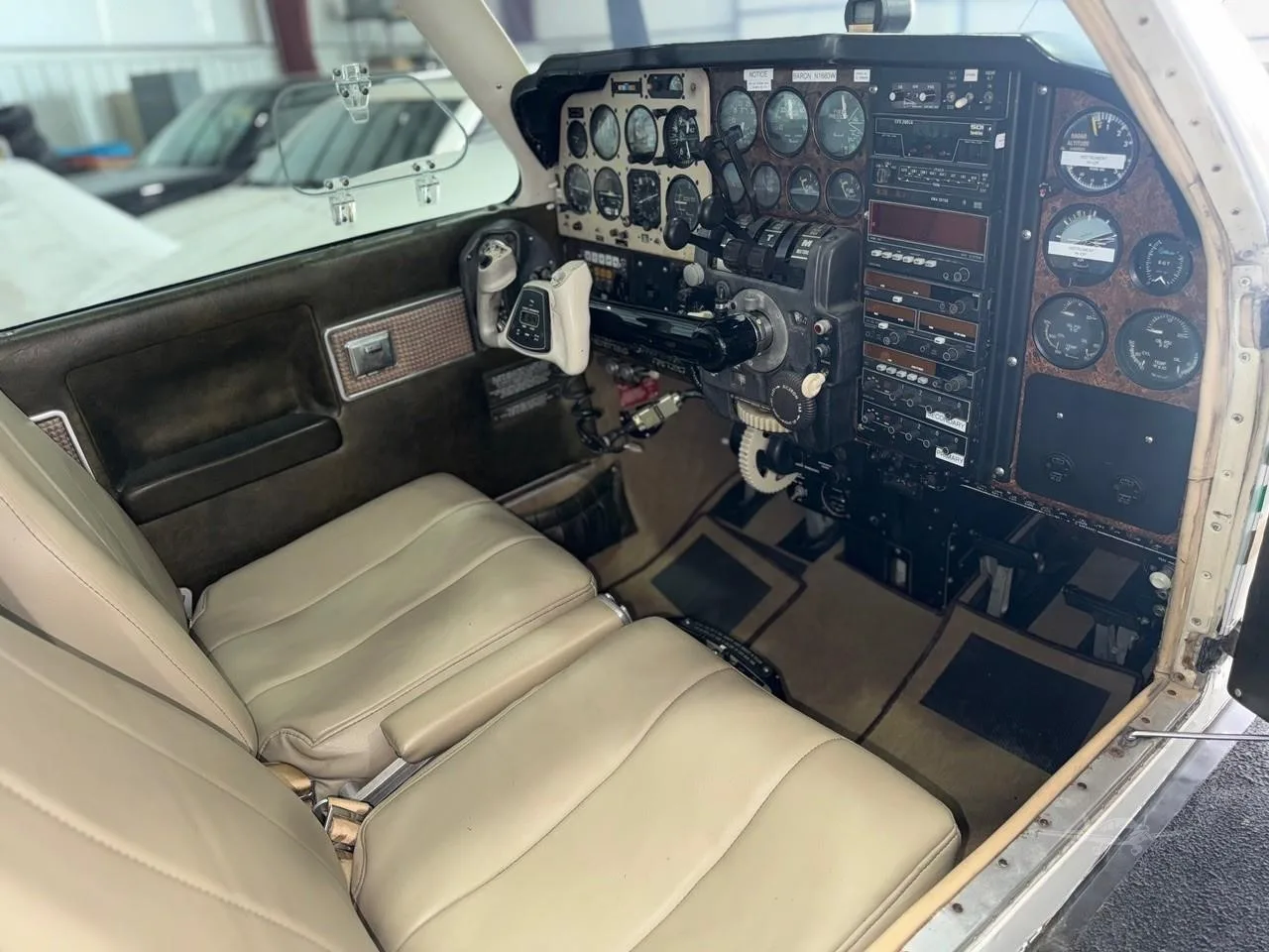 Cockpit and instrument panel of a 1973 BEECHCRAFT B55 BARON.
