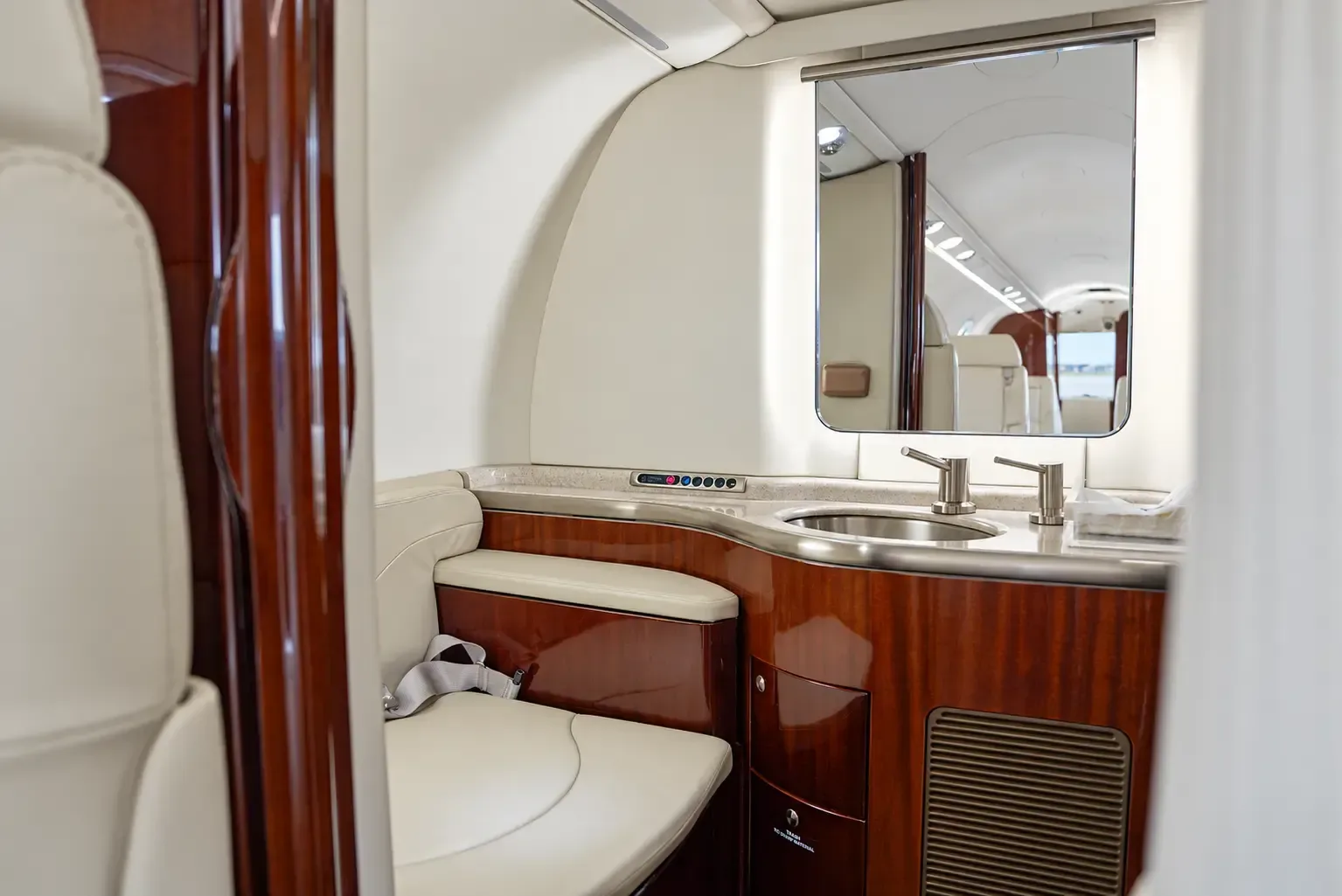 Cabin interior of a 2004 Learjet.
