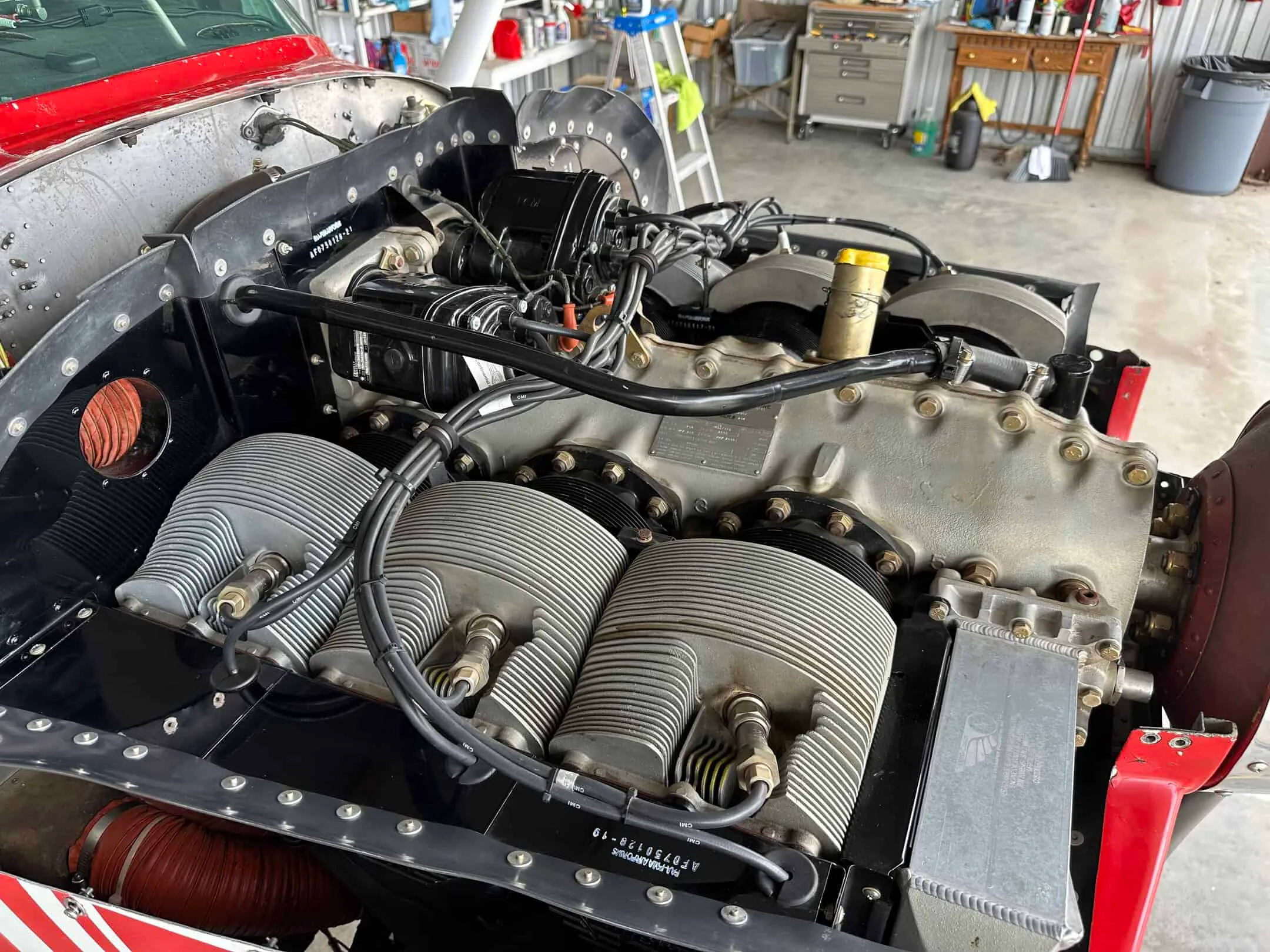 Engine detail of a 1969 Cessna 182N.