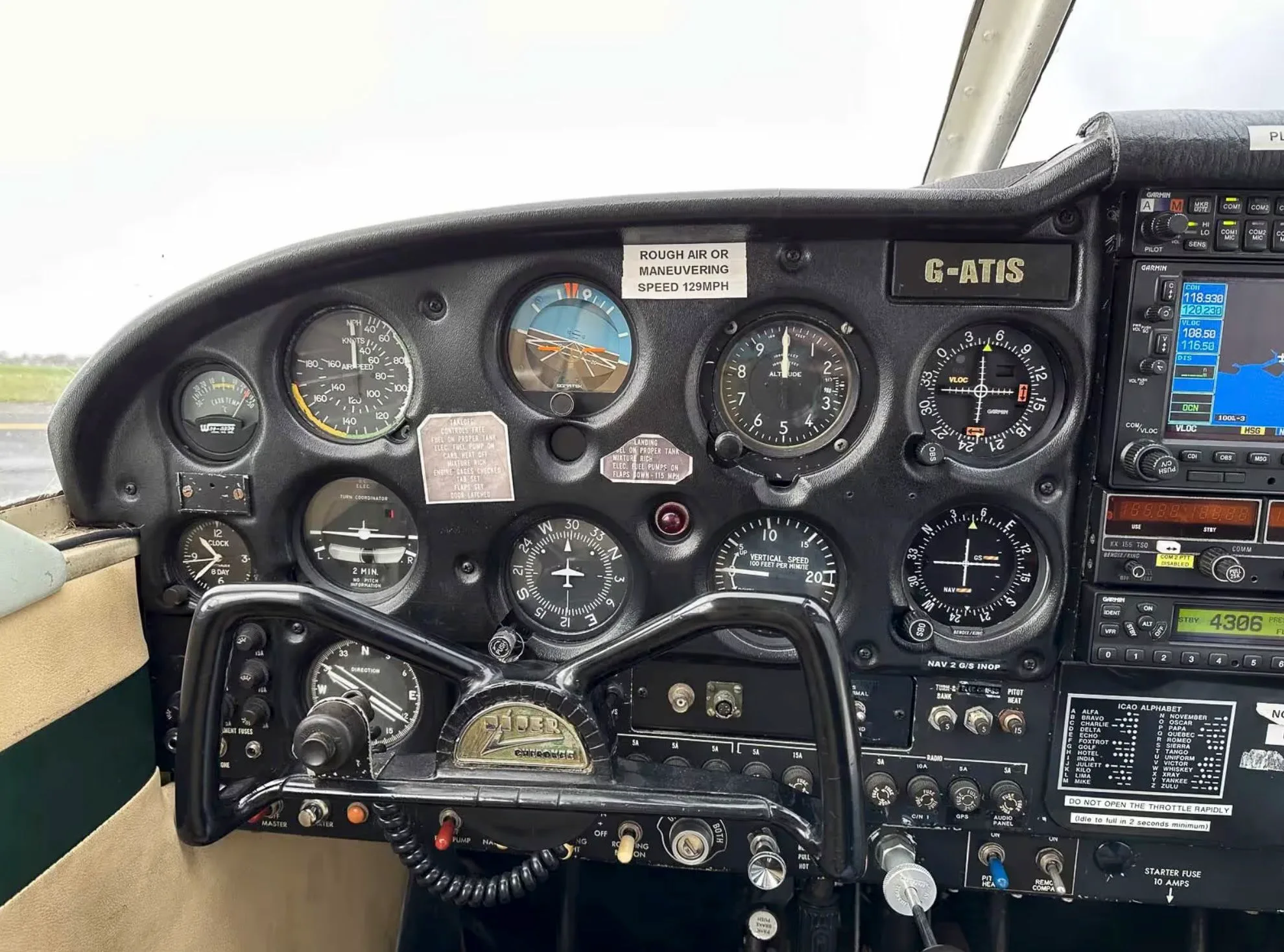 Cockpit and instrument panel of a 1965 Piper PA-28-160 Cherokee.