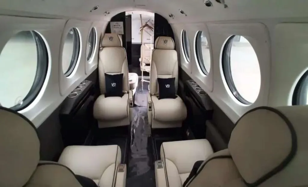Cabin interior of a 2001 Beechcraft King Air B200 SN.