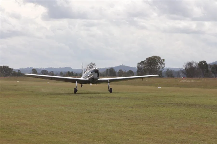 Exterior view of a 1951 de Havilland DHC-1, VH-DBS.