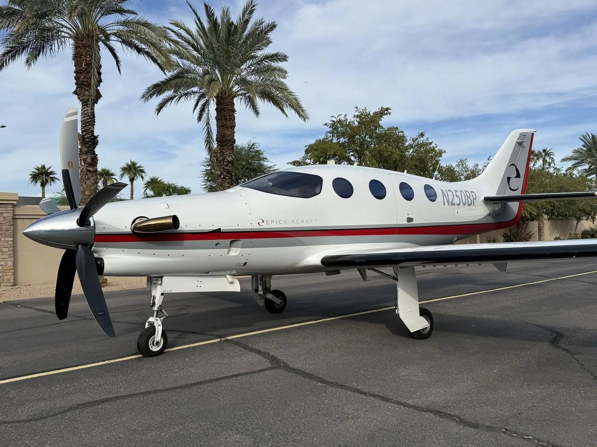 Exterior view of a 2021 EPIC E1000, N250BP.