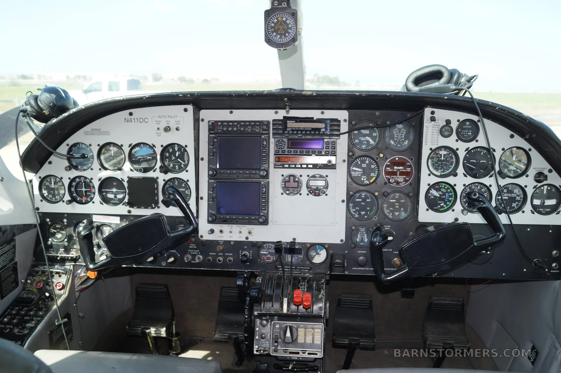 Cockpit and instrument panel of a 1965 Cessna 411.