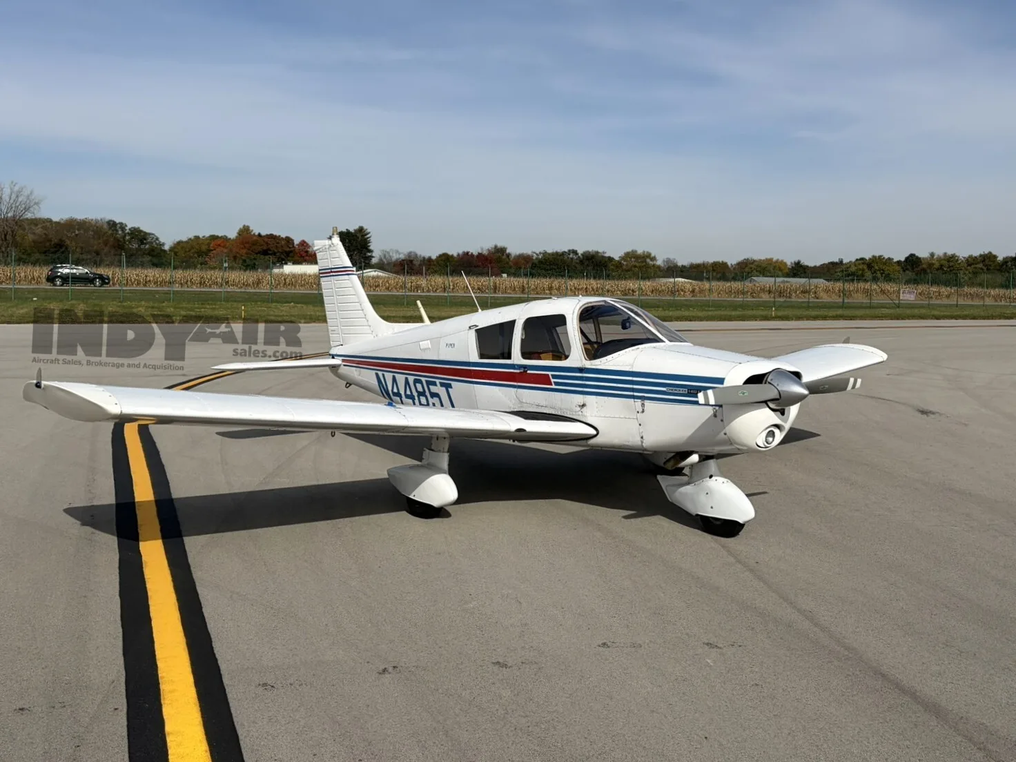 Exterior view of a 1972 Piper Cherokee, N4485T.