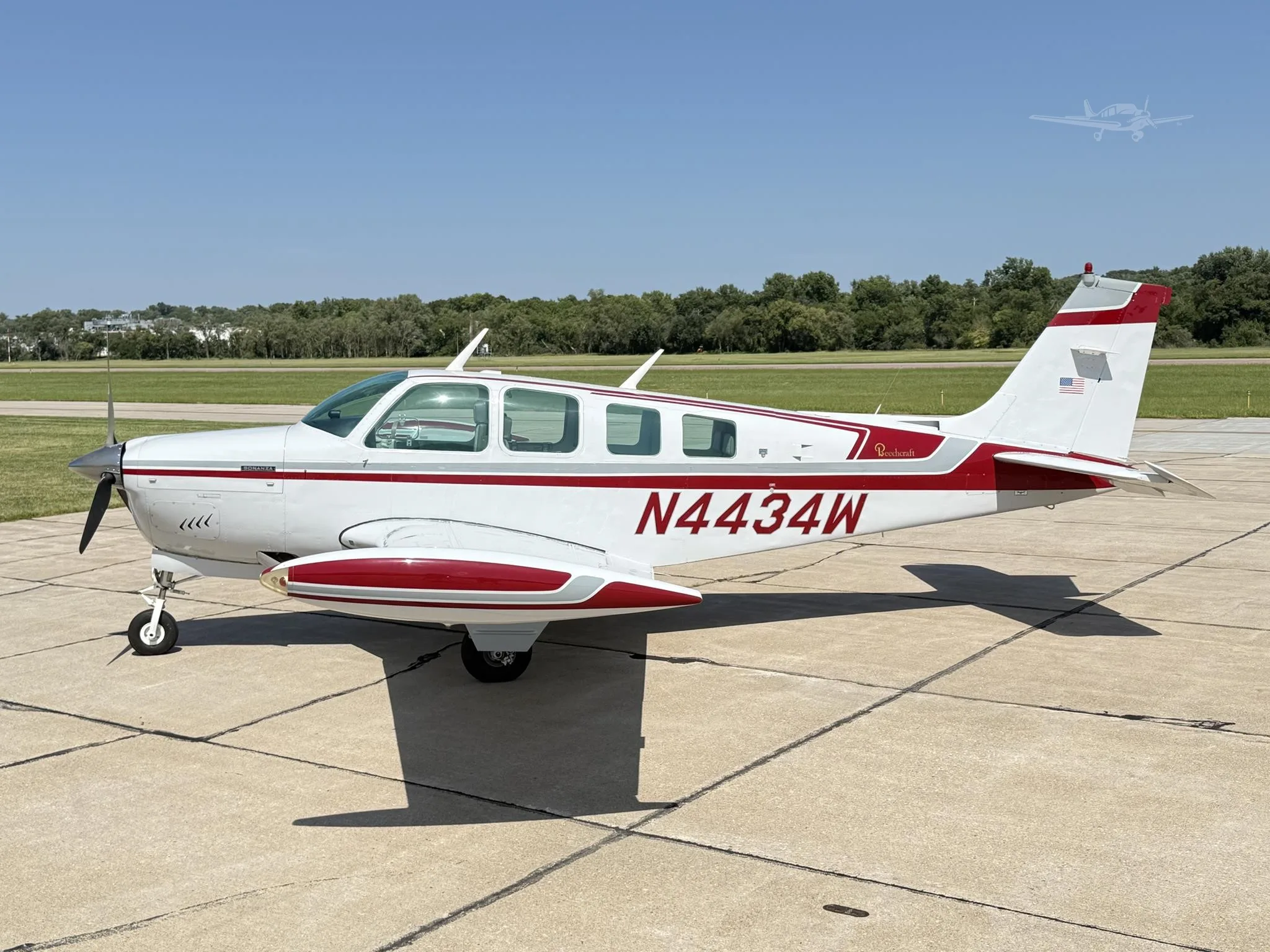 Exterior view of a 1975 BEECHCRAFT A36 BONANZA, N4434W.