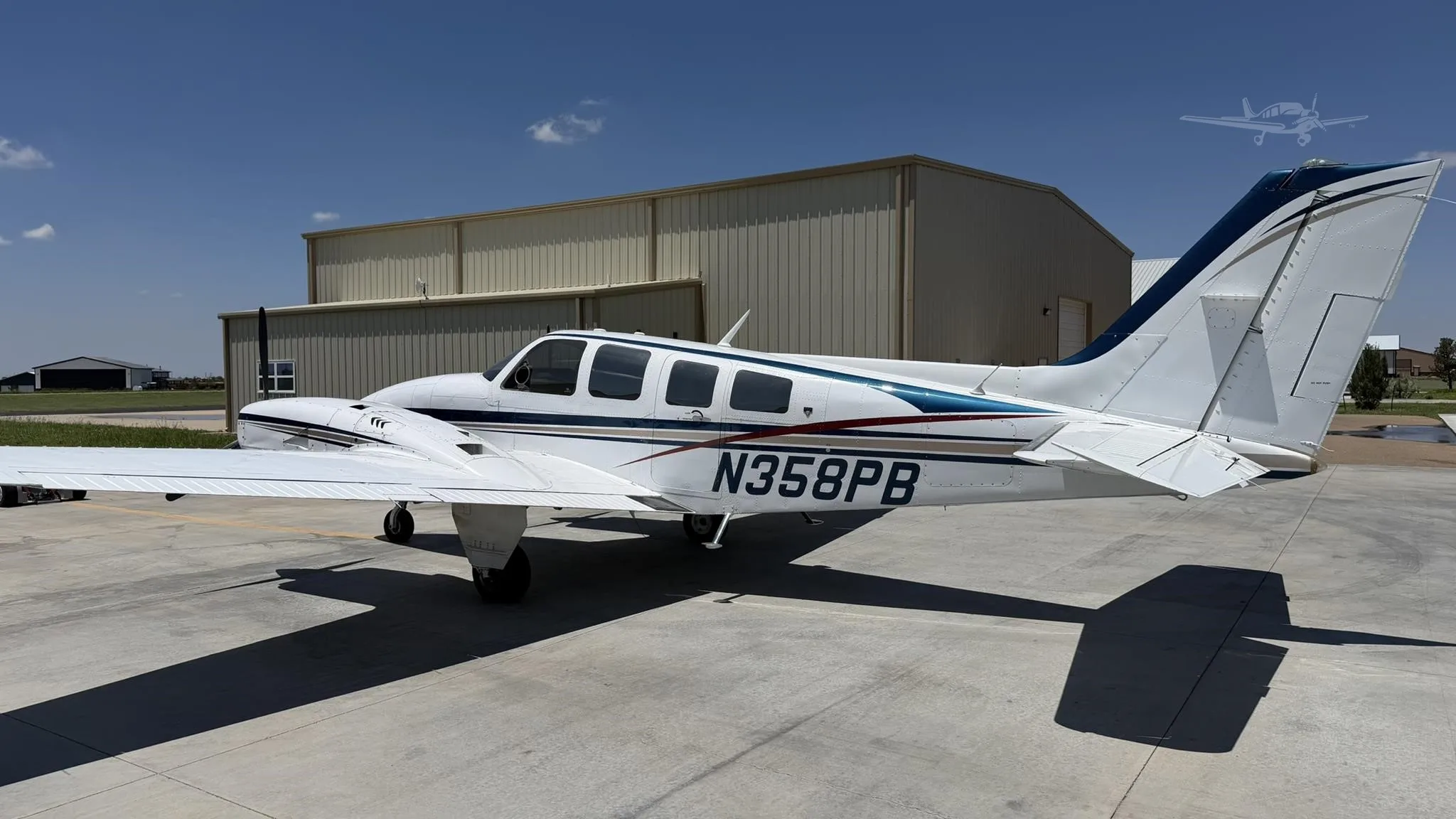Exterior view of a 1977 BEECHCRAFT 58P BARON, N358PB.