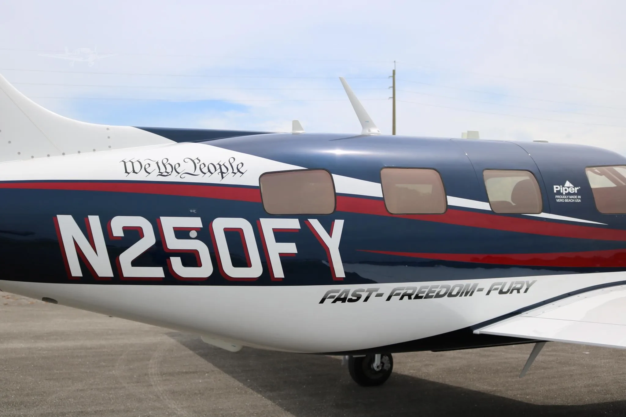 Exterior view of a 2026 PIPER M700, N250FY.