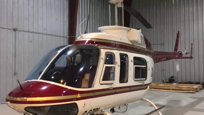 Exterior view of a 1993 Bell 206L4 52010, C-GZPI.