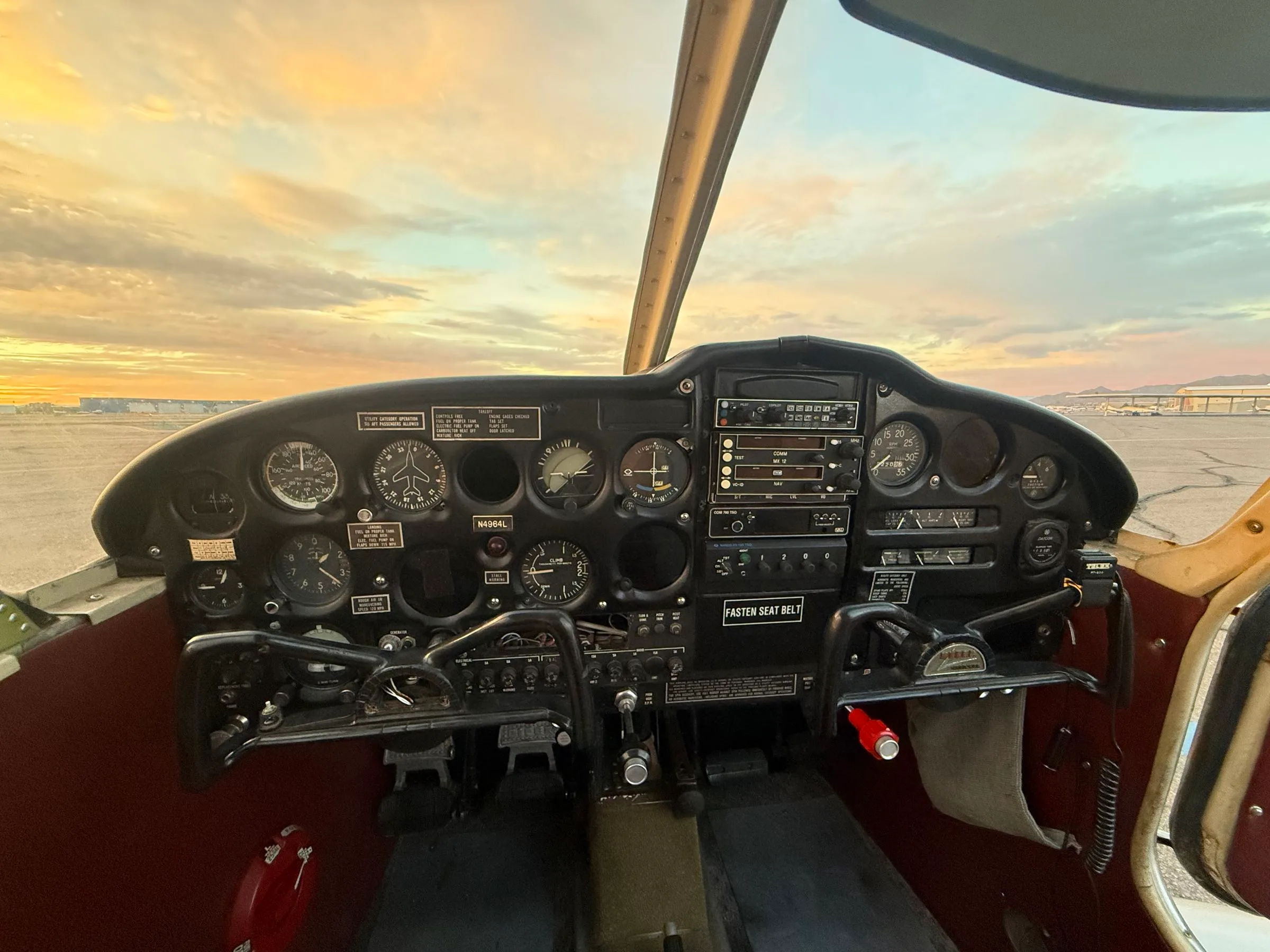 Cockpit and instrument panel of a 1967 Piper PA-28-180 Cherokee.