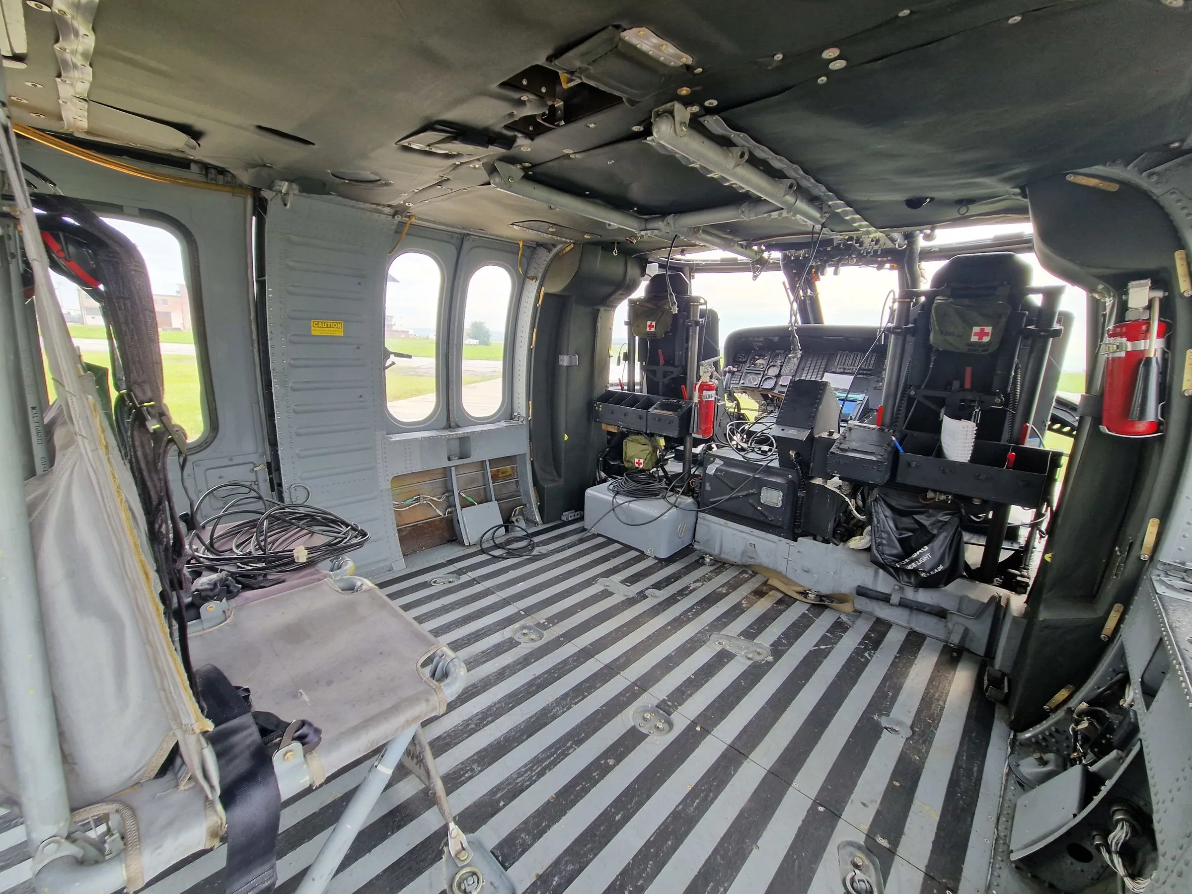 Cockpit and instrument panel of a 1980 Sikorsky UH-60 Black Hawk.