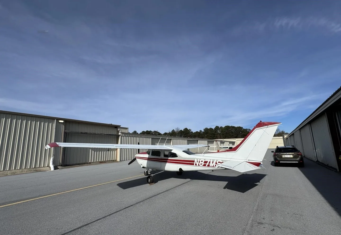 Exterior view of a 1977 Cessna T210 Centurion.