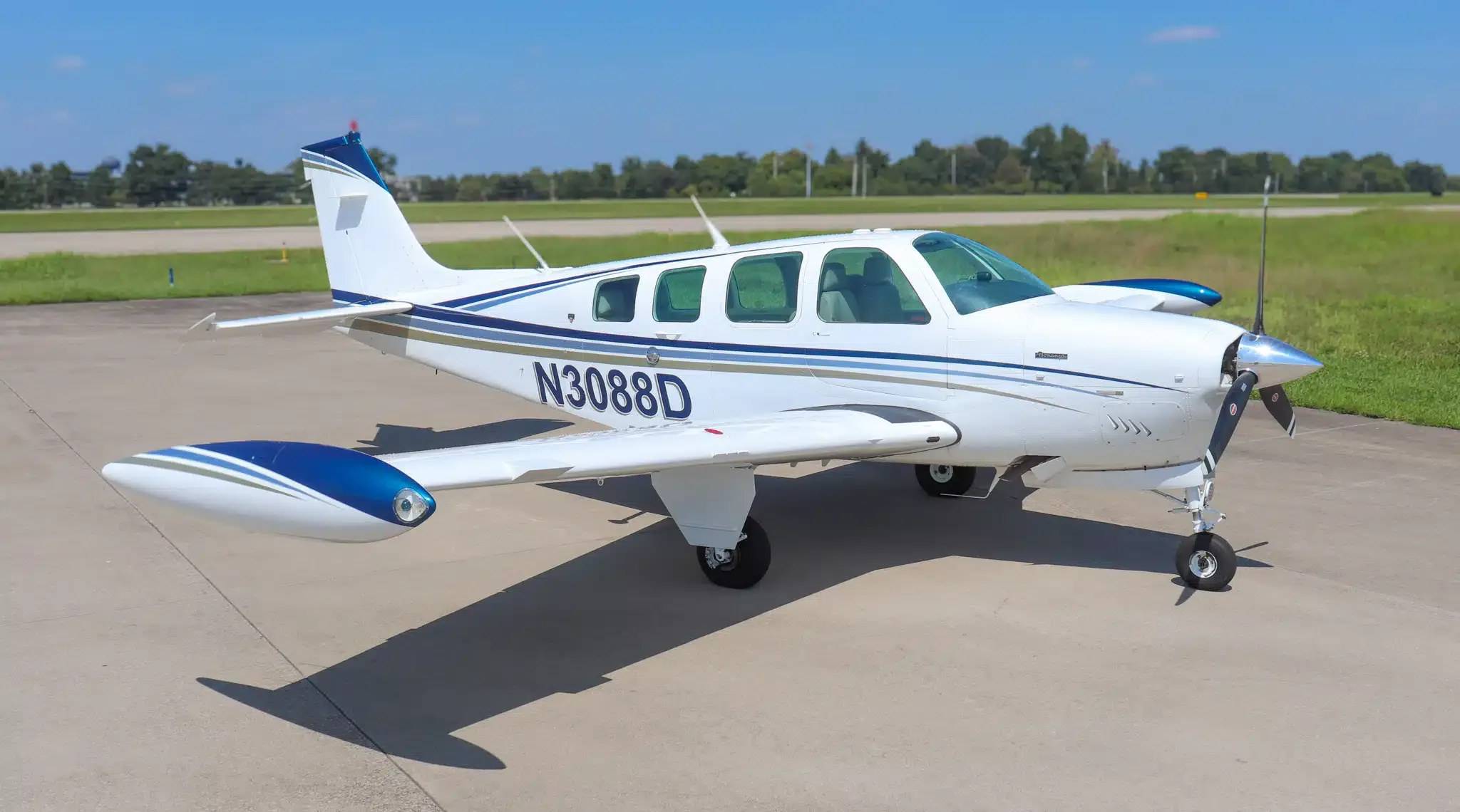 Exterior view of a 1973 Beechcraft F33A Bonanza, N51WA.