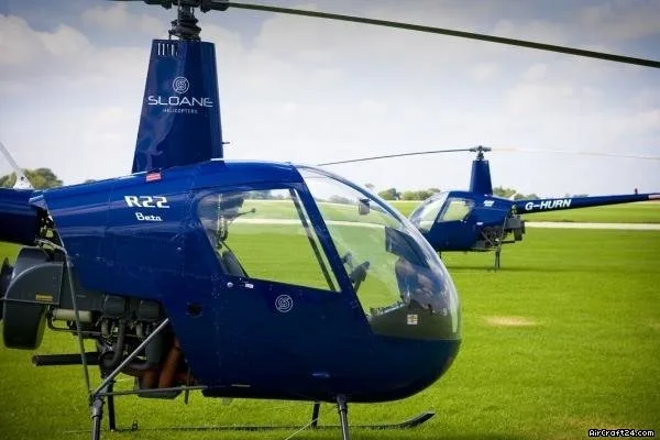 Exterior view of a 2024 Robinson R22 Beta II.