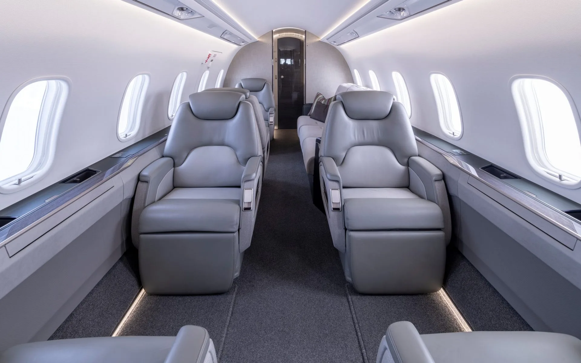 Cabin interior of a 2022 Bombardier challenger 350.