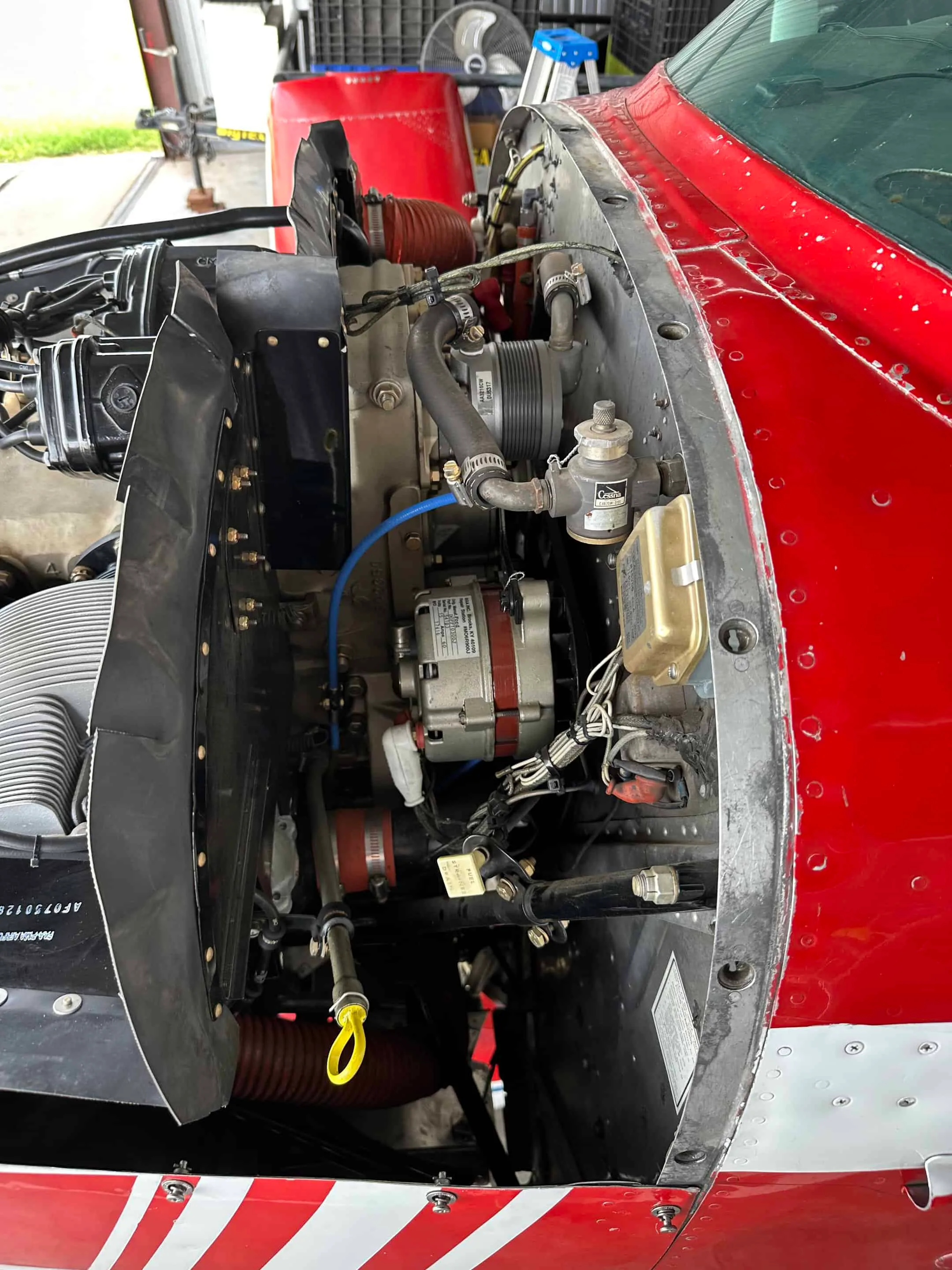 Engine detail of a 1969 Cessna 182N.