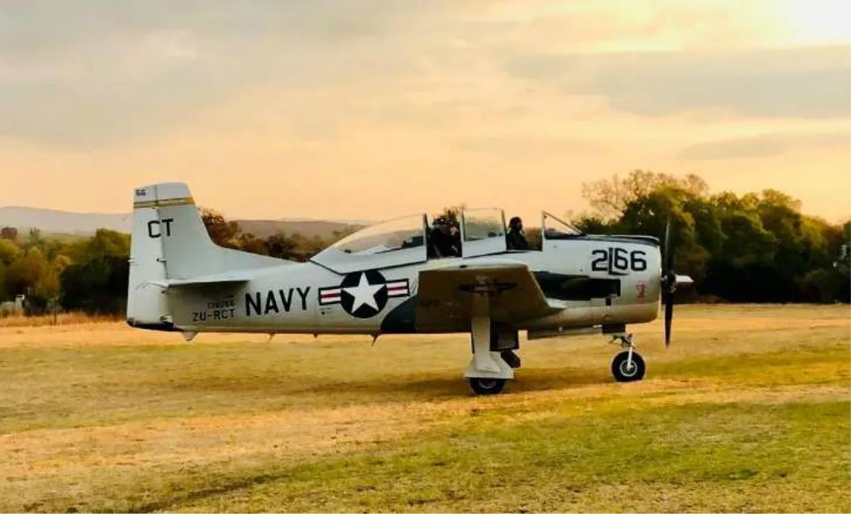 Exterior view of a 1955 North American T-28B Trojan.