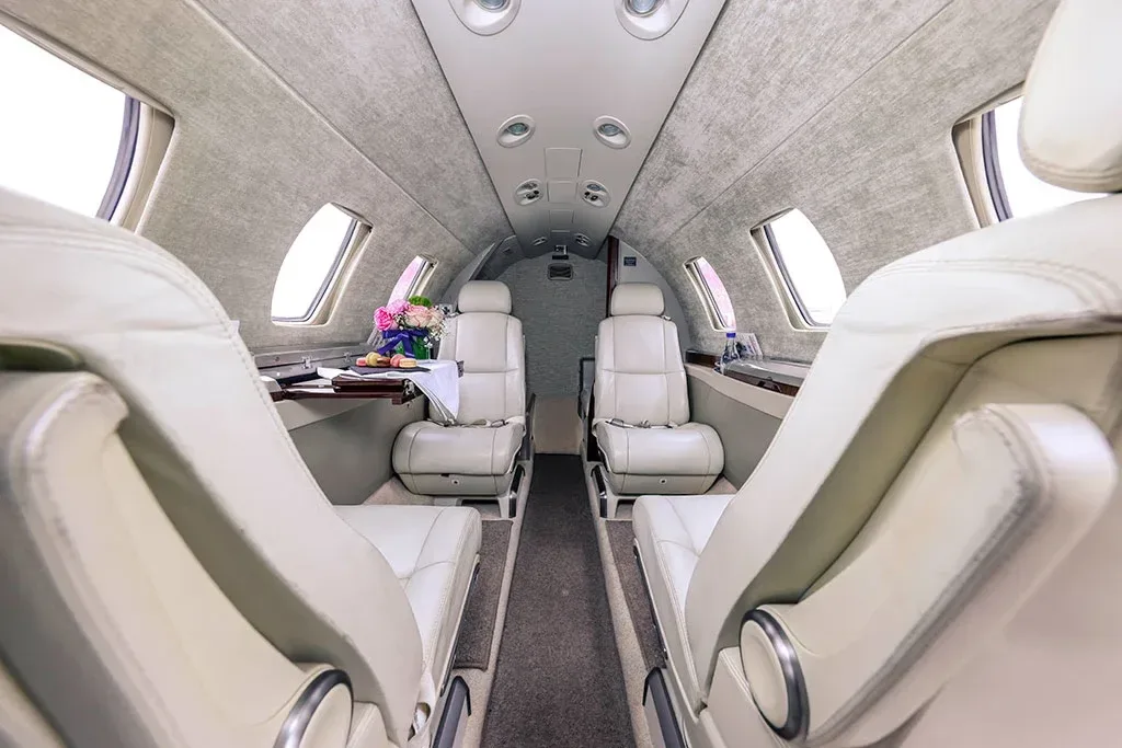Cabin interior of a 2014 Cessna Citation M2.