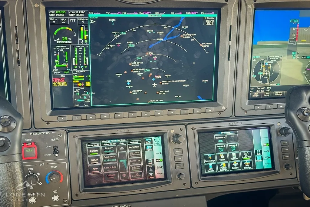 Cockpit and instrument panel of a 2022 Daher TBM 960.