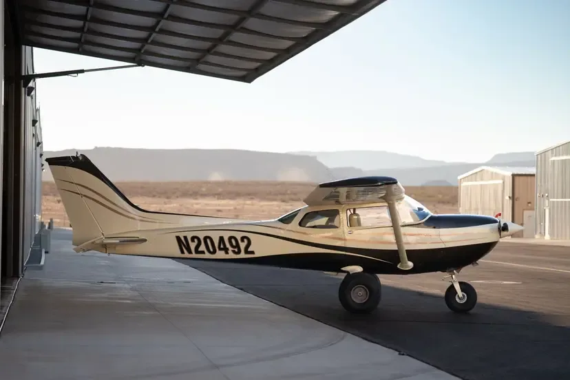 Exterior view of a 1977 Cessna T210 Centurion.