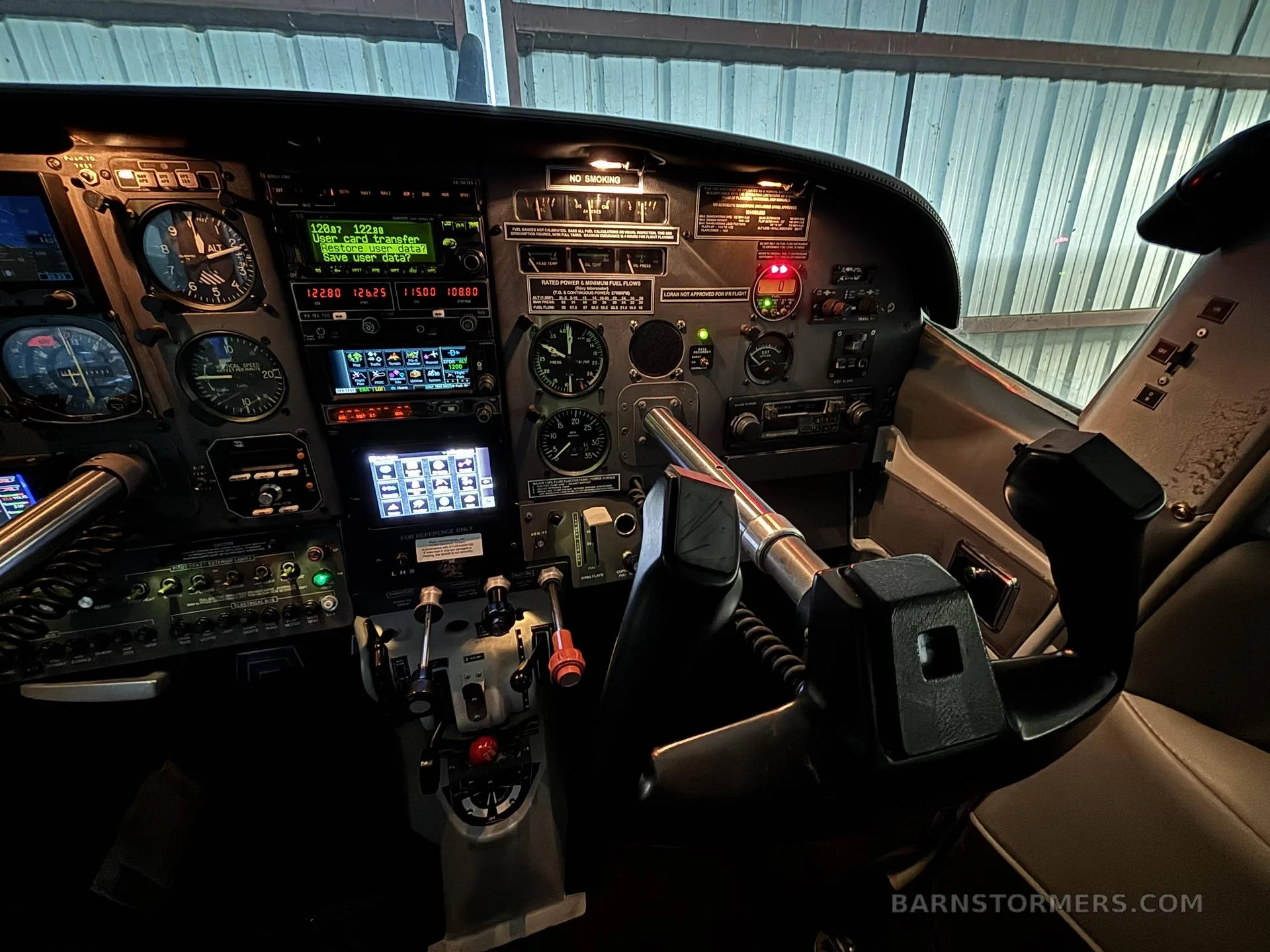 Cockpit and instrument panel of a Cessna.