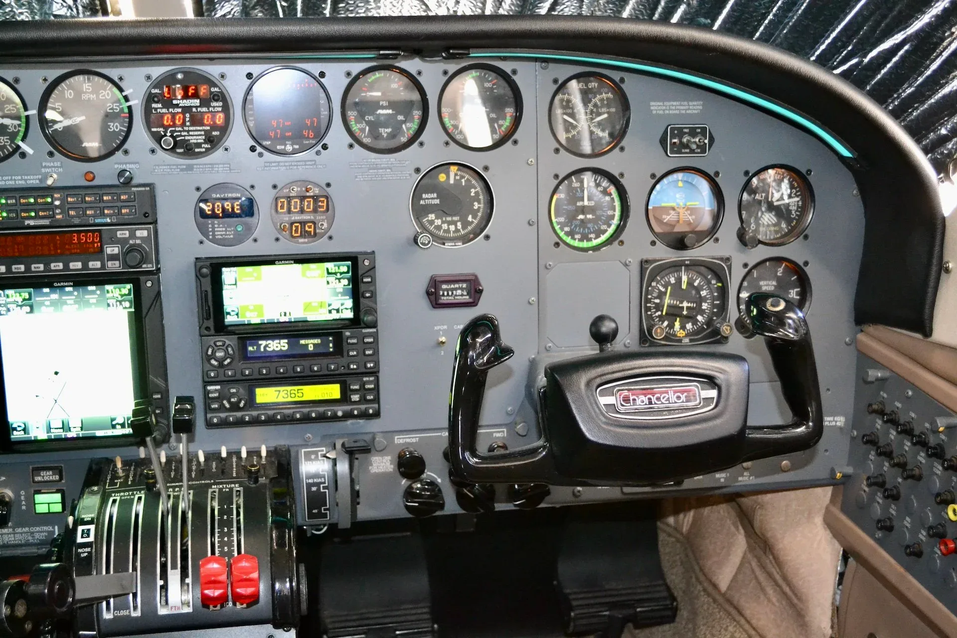 Cockpit and instrument panel of a 1979 Cessna 414A Chancellor — Carolina Jet.