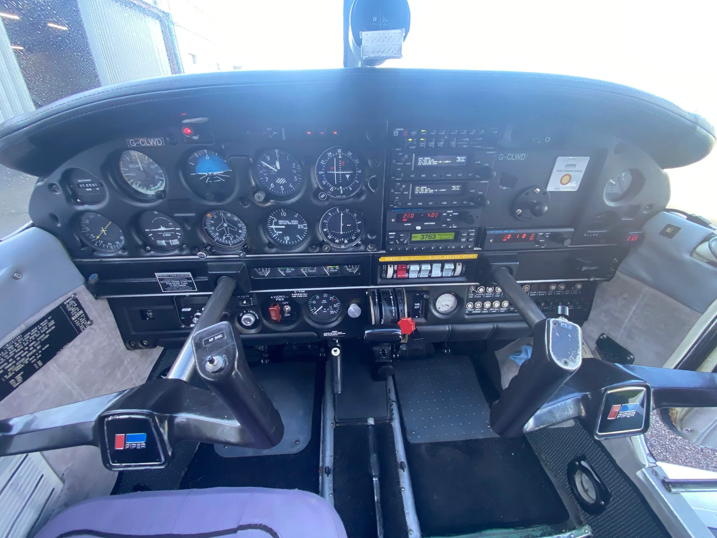 Cockpit and instrument panel of a 1983 Piper PA-28-161 Warrior II.