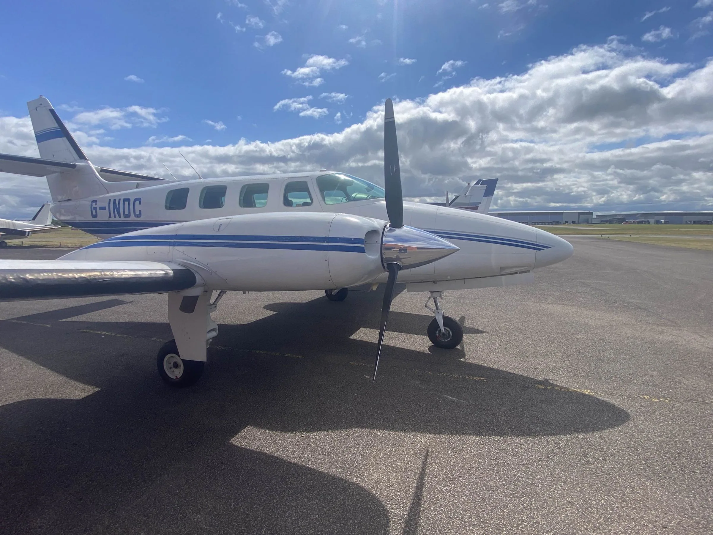 Exterior view of a 1982 Cessna T303 Crusader.