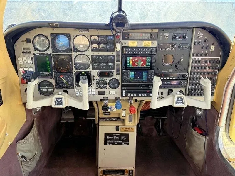 Cockpit and instrument panel of a 1966 Mooney M20C.