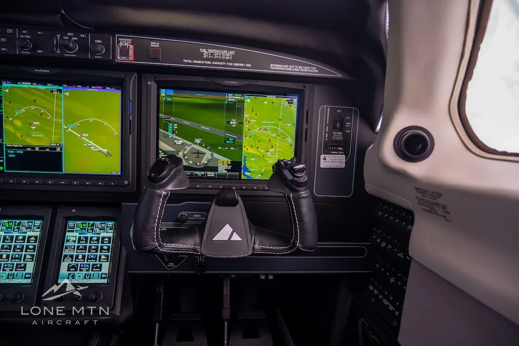 Cockpit and instrument panel of a 2022 Piper M600 SLS.