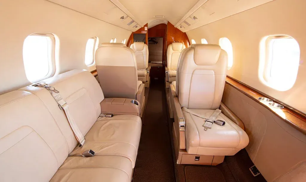 Cabin interior of a 2012 Learjet.