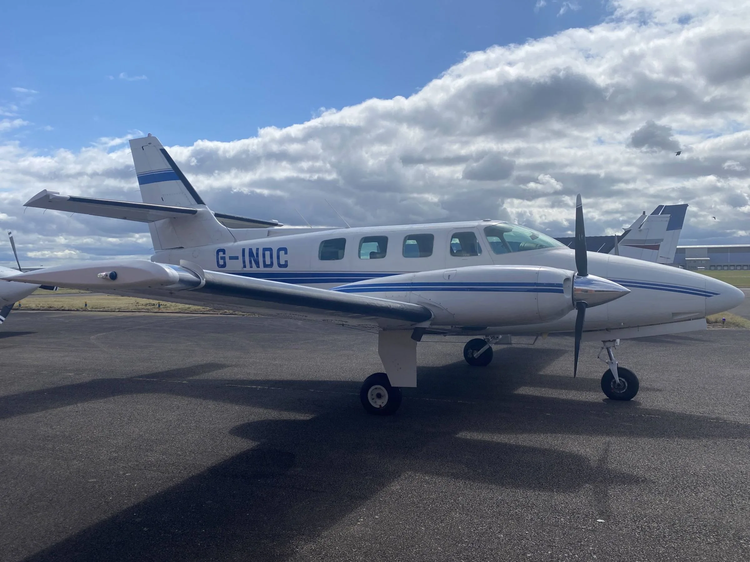 Exterior view of a 1982 Cessna T303 Crusader.