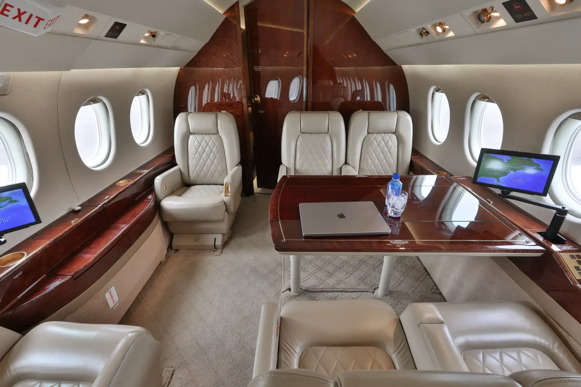 Cabin interior of a 1999 Dassault Falcon 2000.