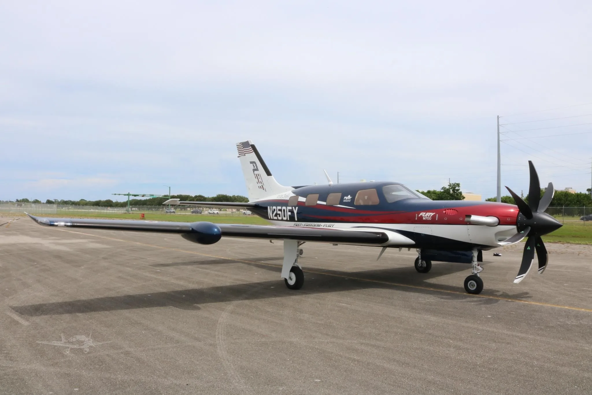 Exterior view of a 2026 PIPER M700, N250FY.