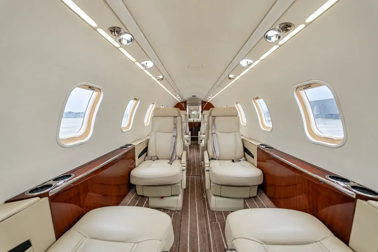 Cabin interior of a 2004 Learjet.