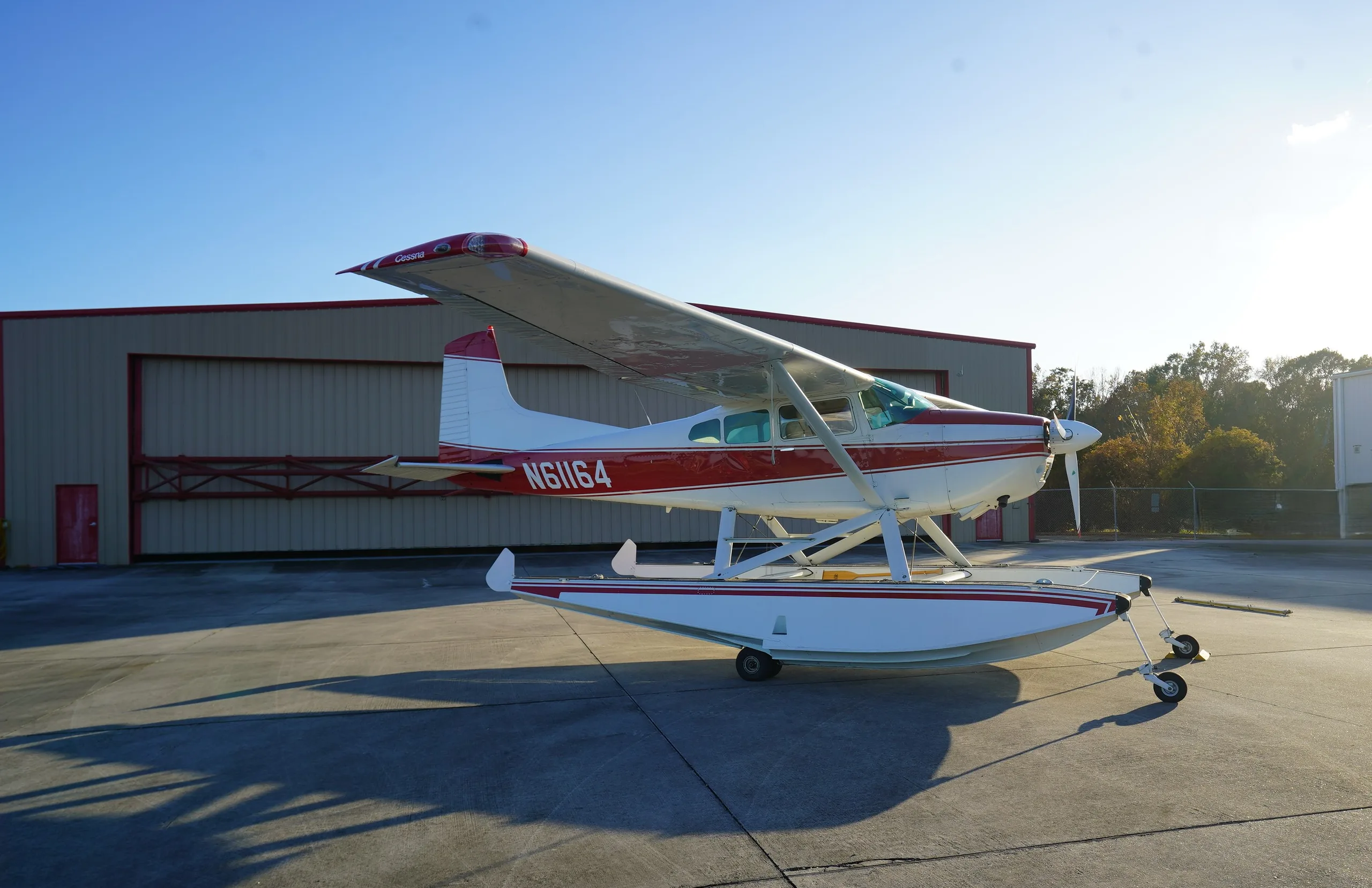 Exterior view of a 1980 Cessna A185F Amphibian, N61164.
