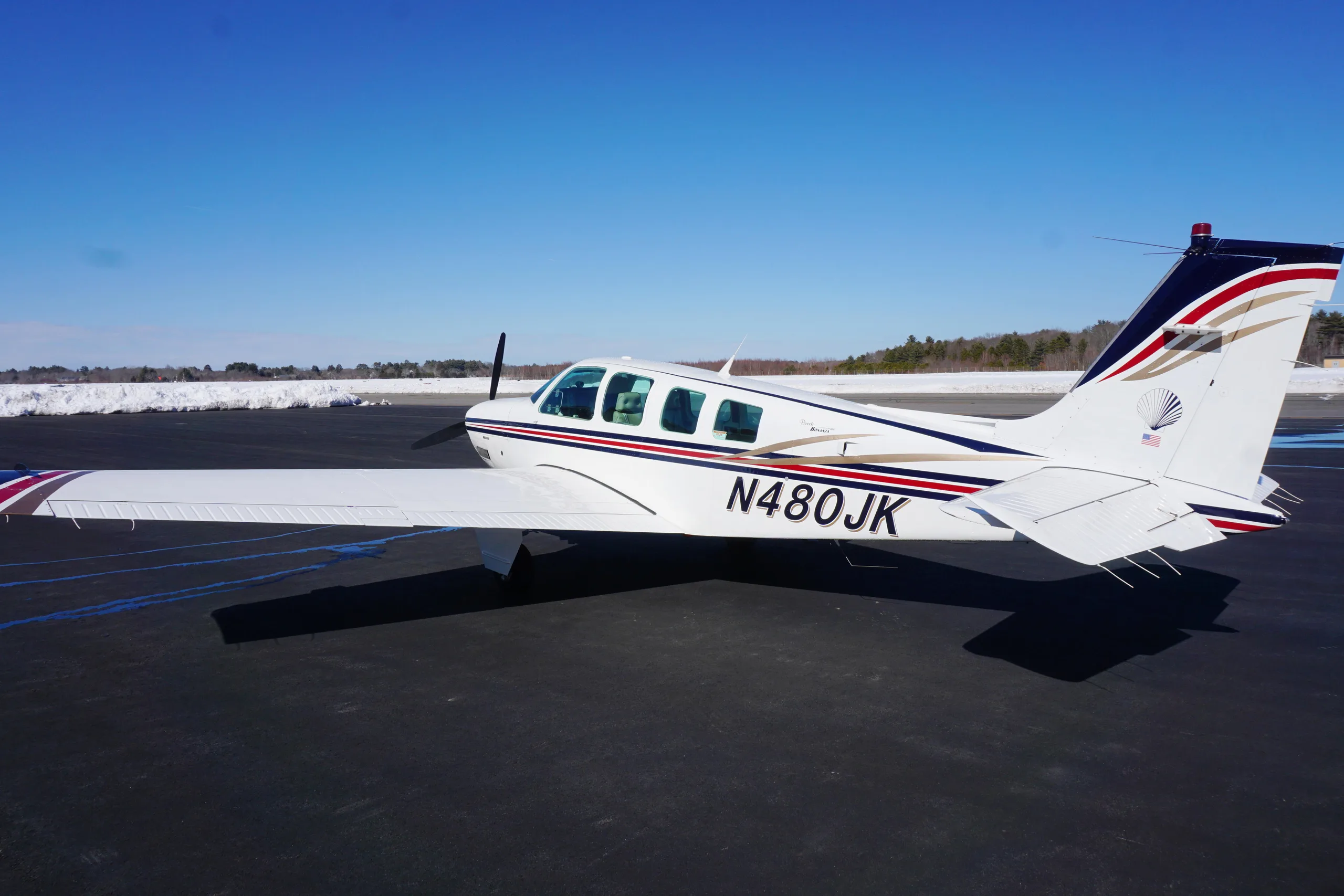 Exterior view of a 1997 Beechcraft A36 Bonanza.