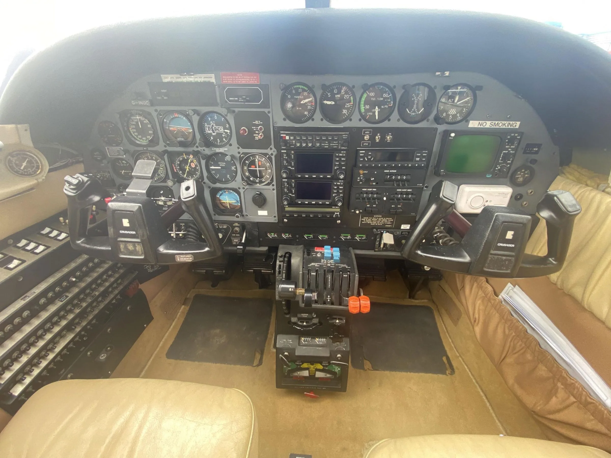 Cockpit and instrument panel of a 1982 Cessna T303 Crusader.
